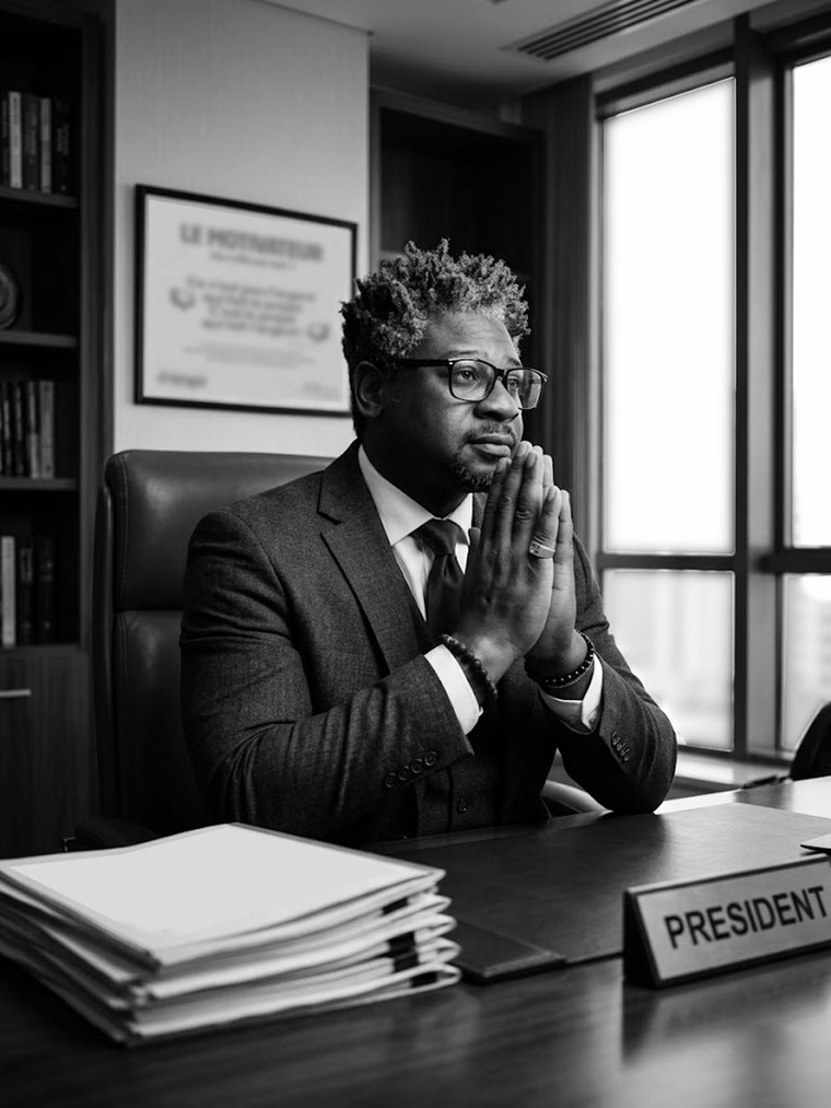 Elijah Parfait Ondo Oyono, président de l'ONG TINGA, à son bureau